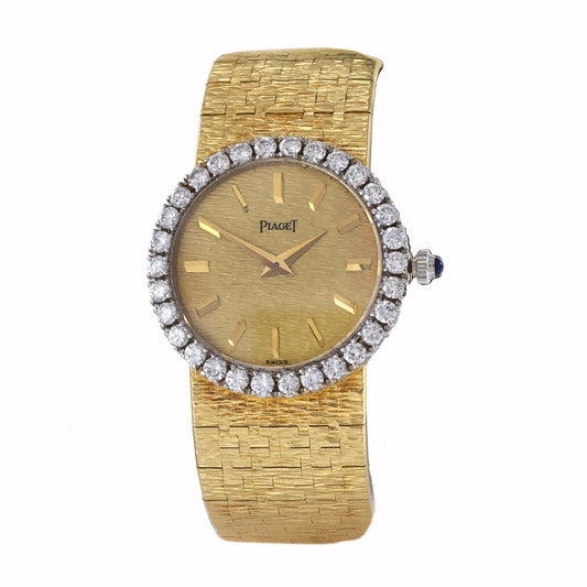 Vintage 1970's Piaget Classique 18KT Yellow Gold and Diamond Watch with Cabochon