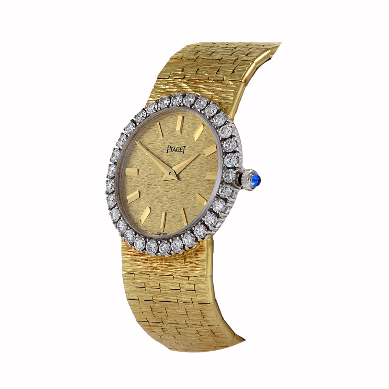 Vintage 1970's Piaget Classique 18KT Yellow Gold and Diamond Watch with Cabochon