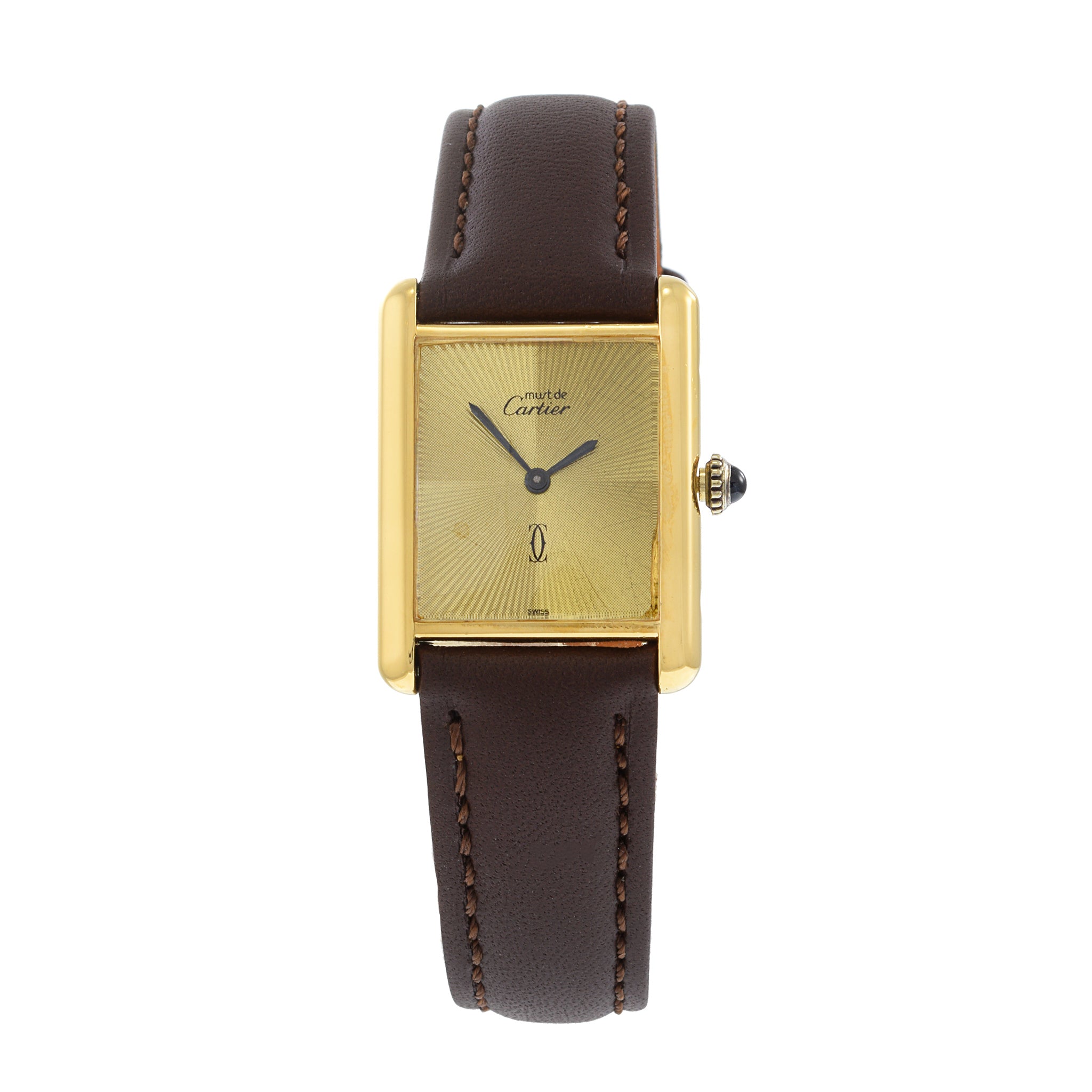 Cartier Must de Cartier Tank Rare Sunburst Gold Dial Manual Wind Louis Martin Jewelers Rockefeller Center NYC