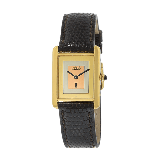 Vintage 1970s Must de Cartier Paris Tri-Color Dial Vermeil Watch