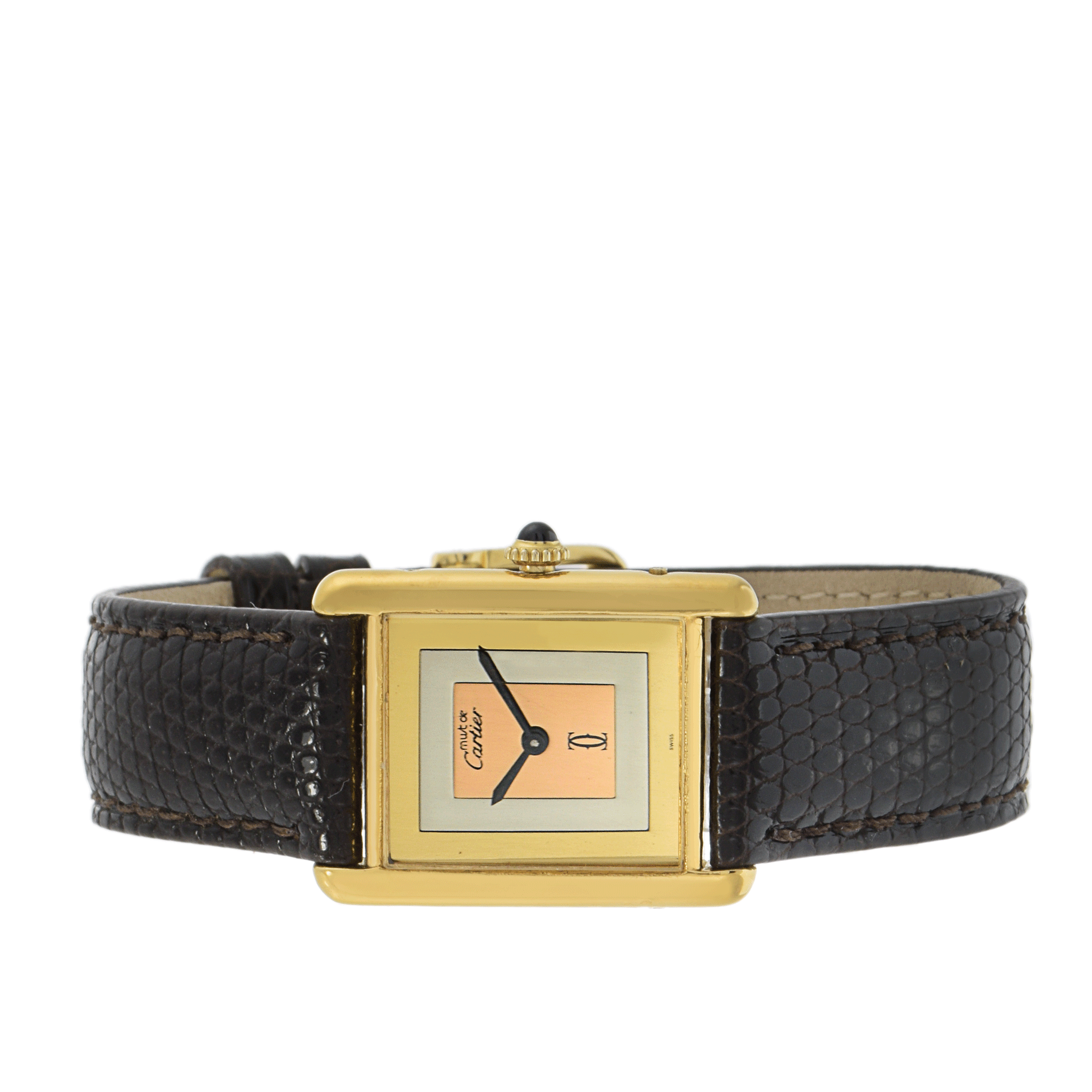 Vintage 1970s Must de Cartier Paris Tri-Color Dial Vermeil Watch