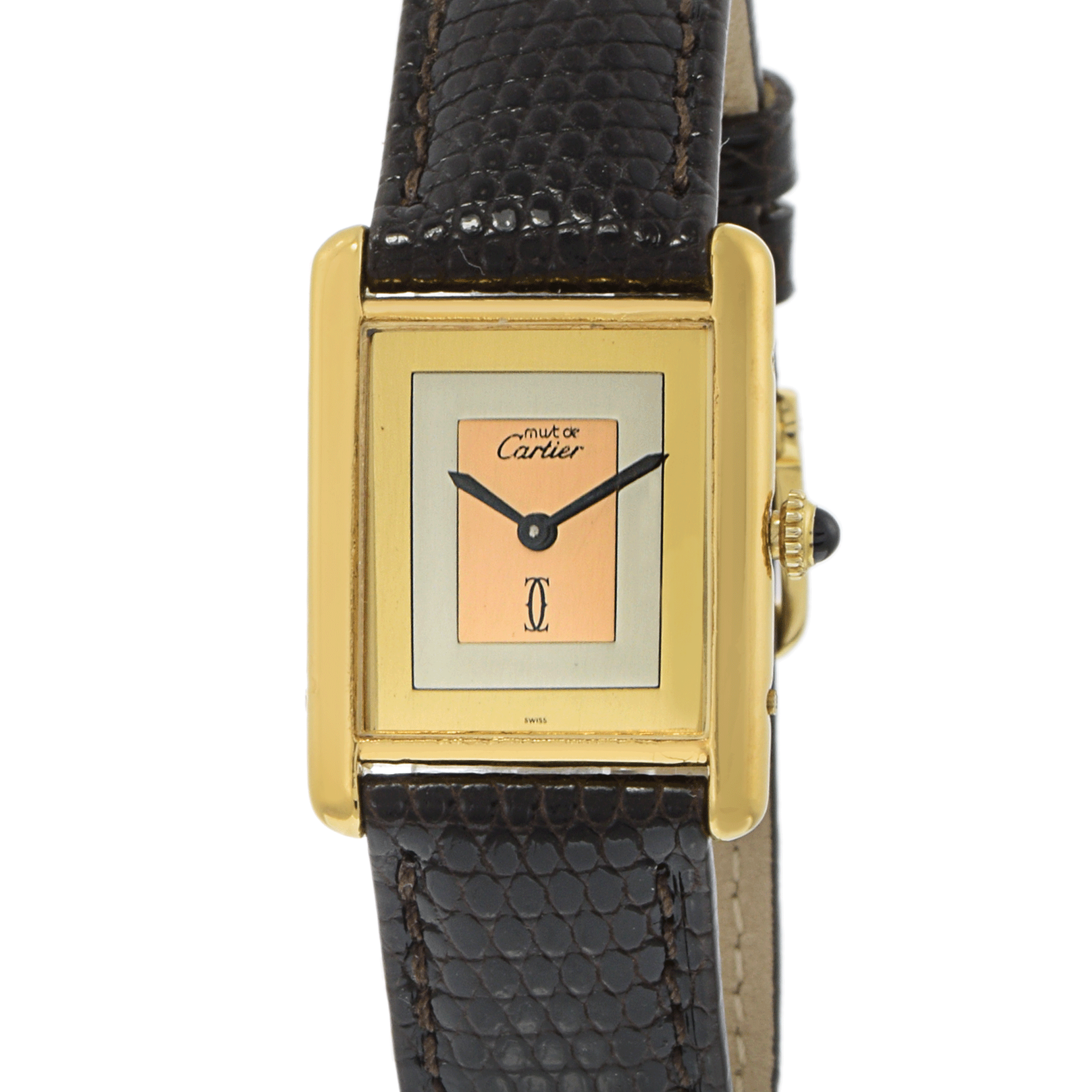 Vintage 1970s Must de Cartier Paris Tri-Color Dial Vermeil Watch