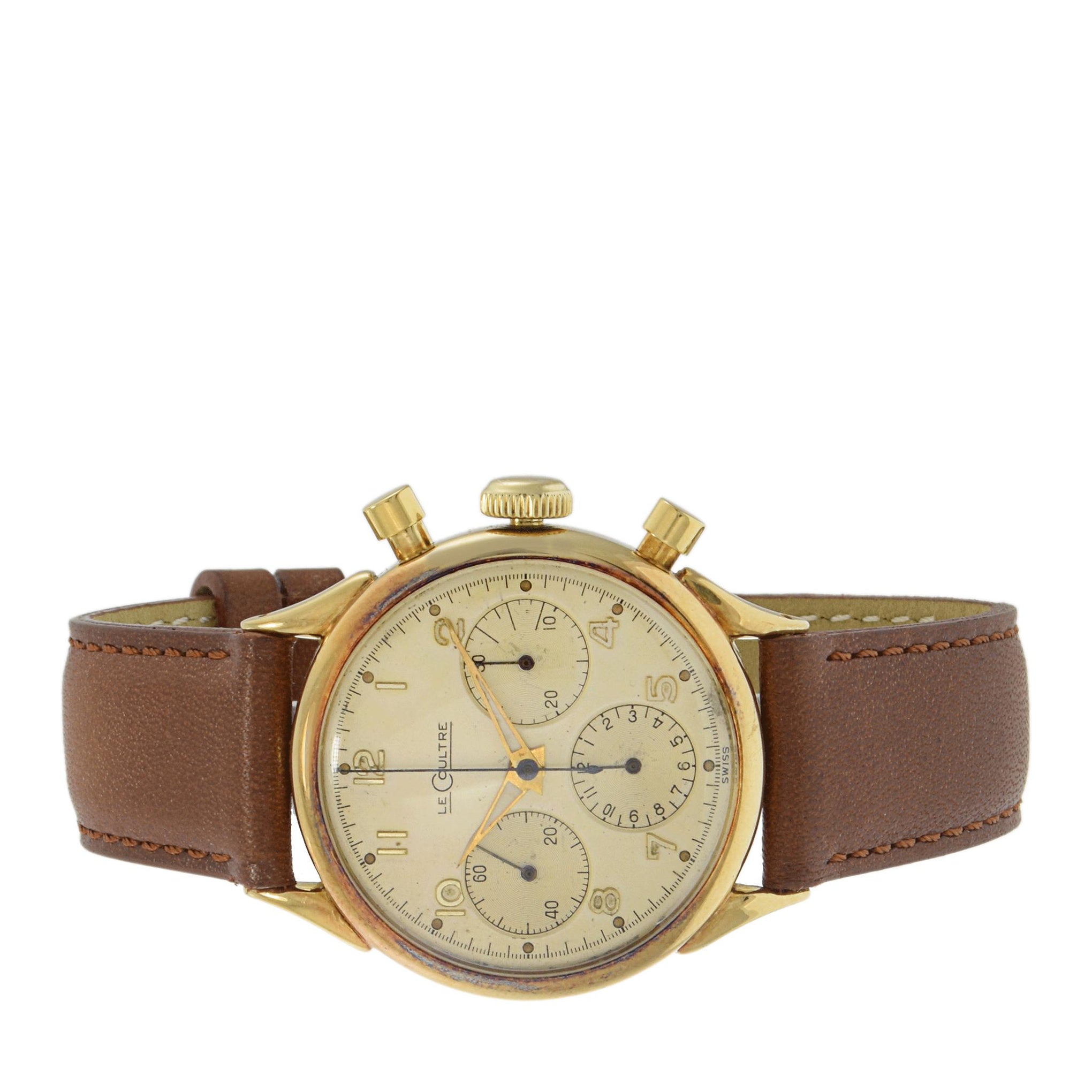 Vintage 1950's LeCoultre Chronograph 35mm 18KT Yellow Gold