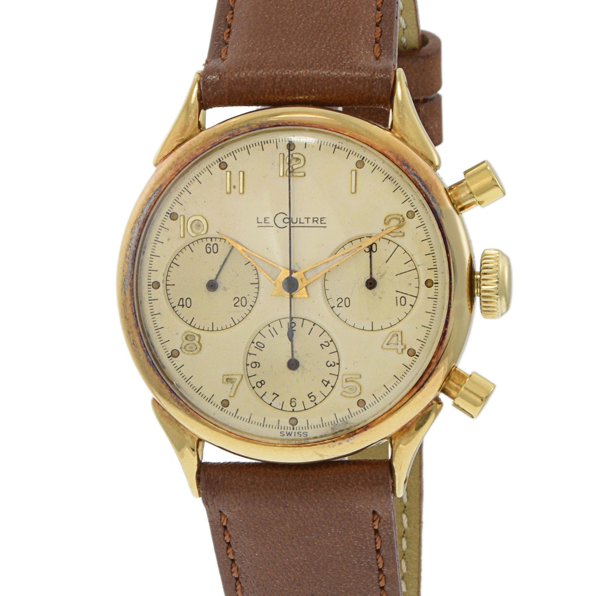 Vintage 1950's LeCoultre Chronograph 35mm 18KT Yellow Gold