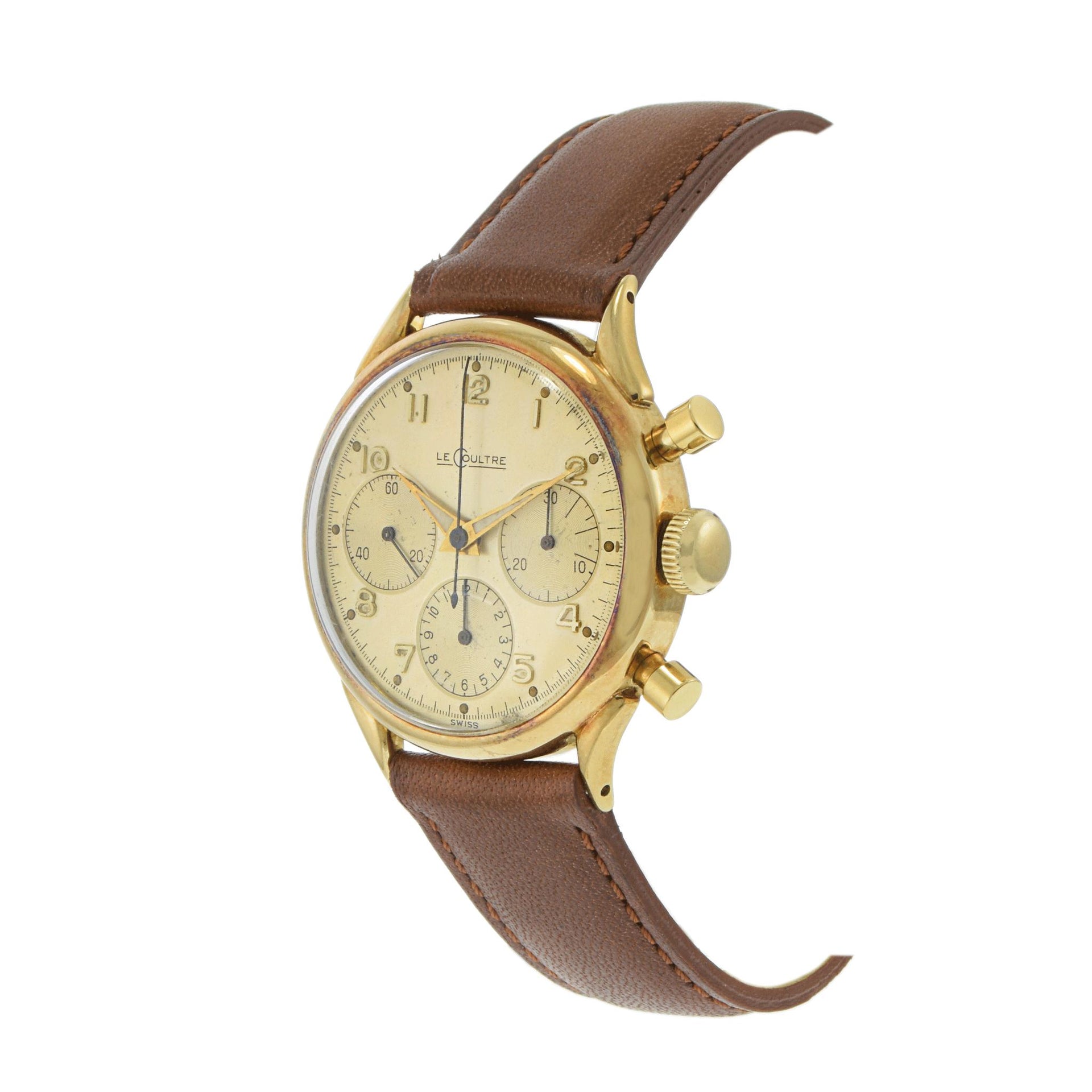 Vintage 1950's LeCoultre Chronograph 35mm 18KT Yellow Gold