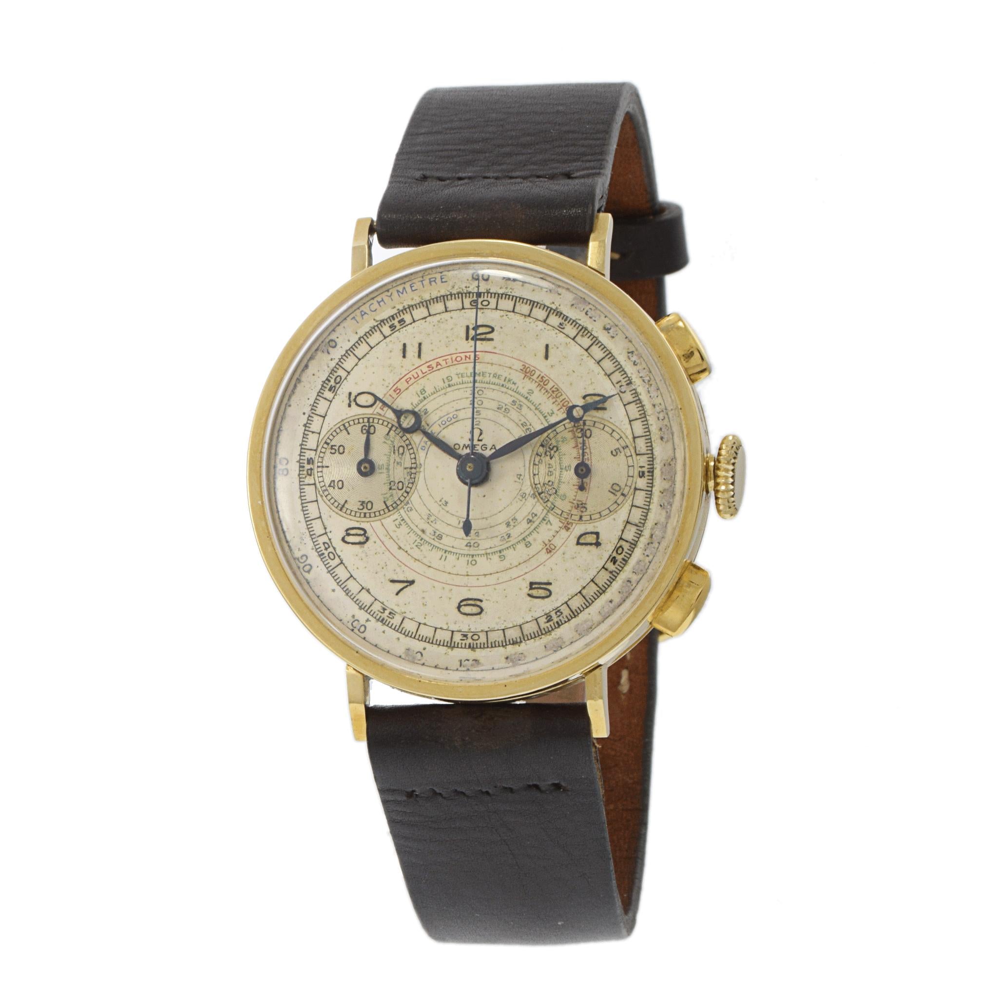 Vintage 1930's Rare Omega Chronograph 18KT Gold Watch