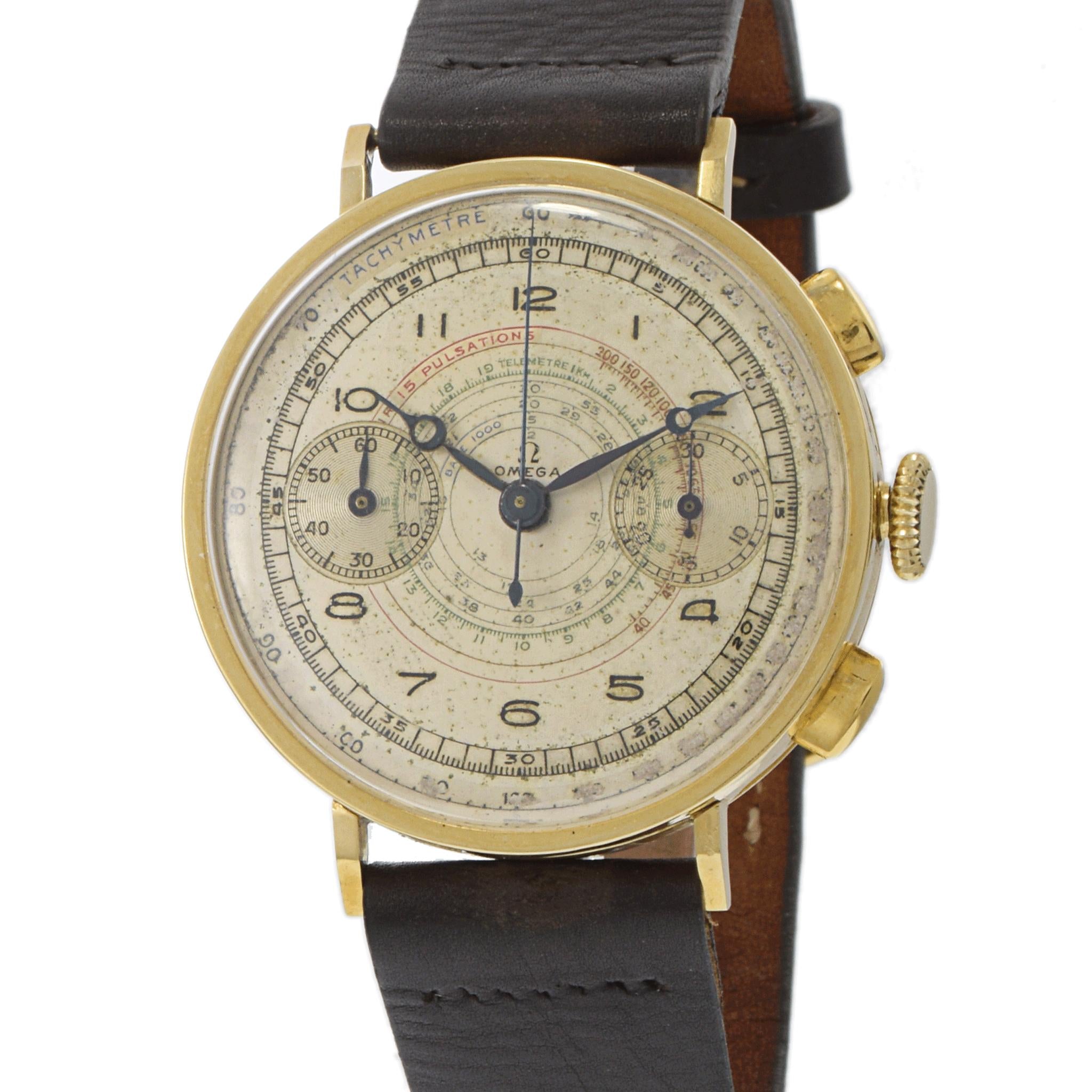 Vintage 1930's Rare Omega Chronograph 18KT Gold Watch