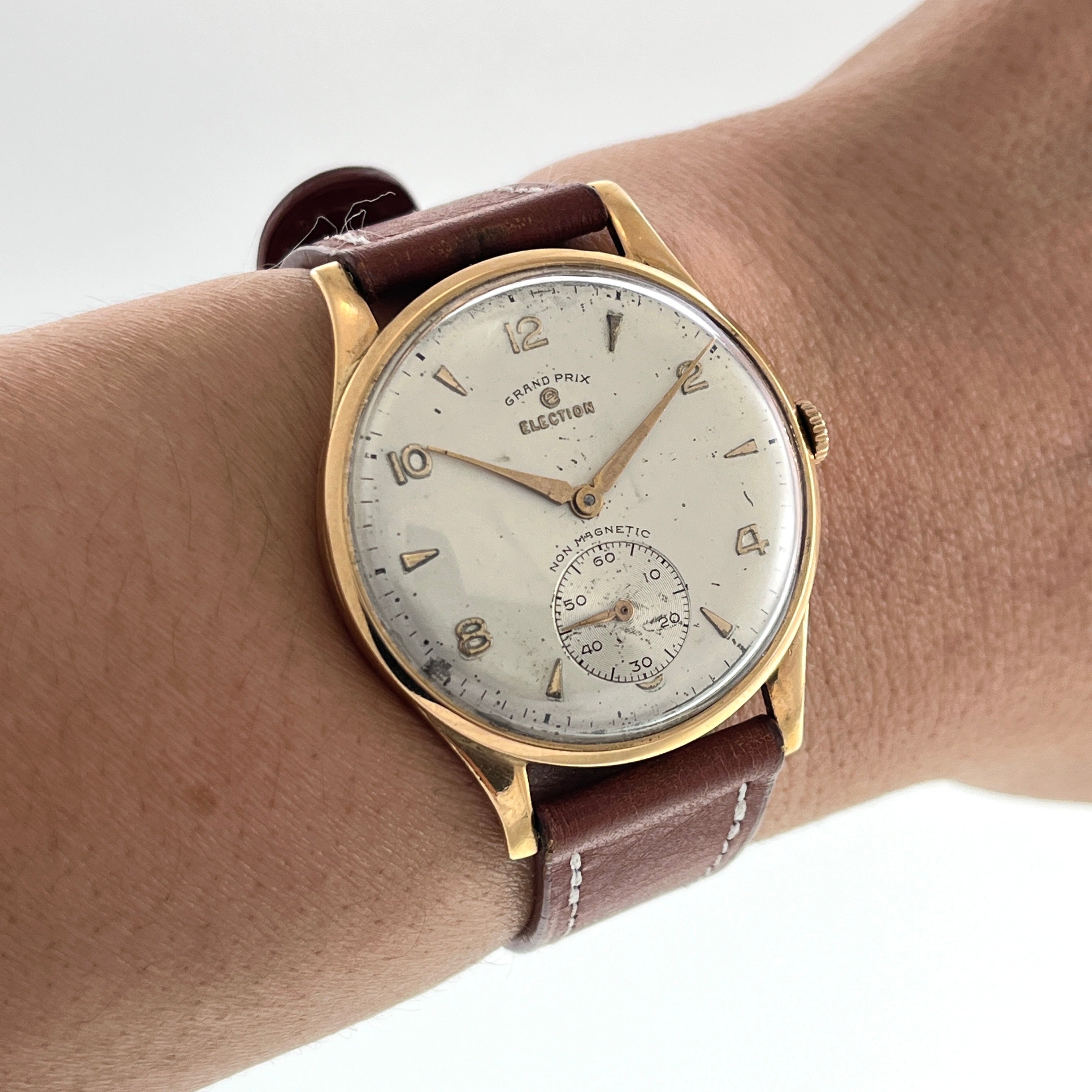 Vintage 1960s Grand Prix Election 18KT Rose Gold Watch