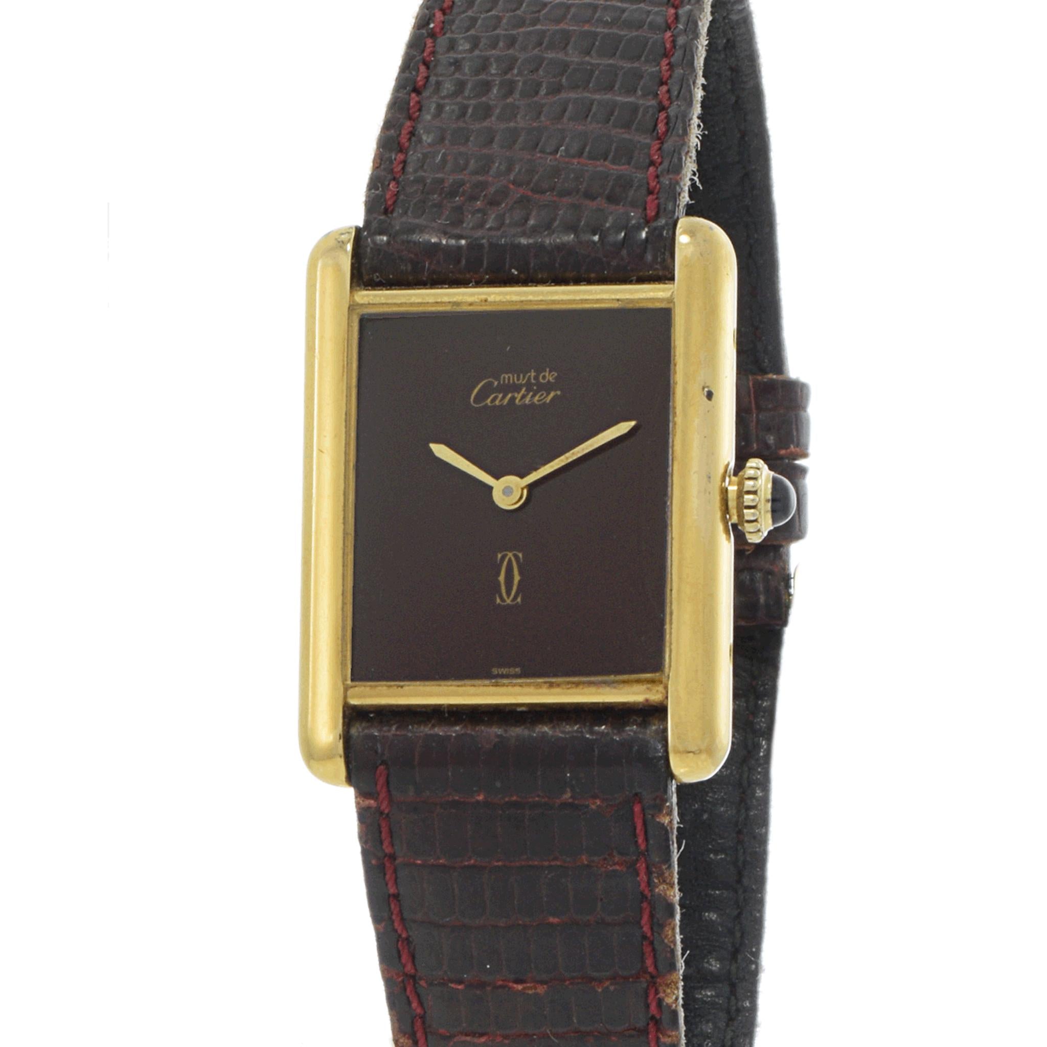 Vintage 1980s Must de Cartier Paris Burgundy Dial Mechanical Watch