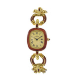 Vintage 1950s A. Barthelay 18K Yellow Gold & Red Enamel Watch