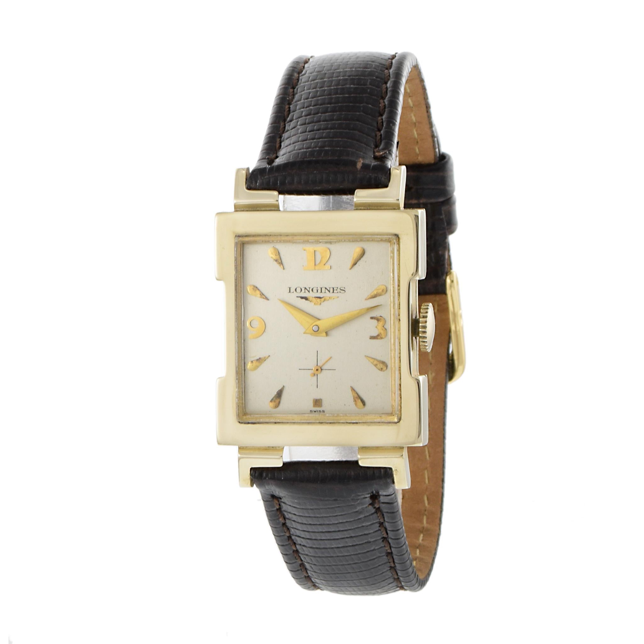 Vintage 1955 Longines 14K Yellow Gold Rectangular Dress Watch