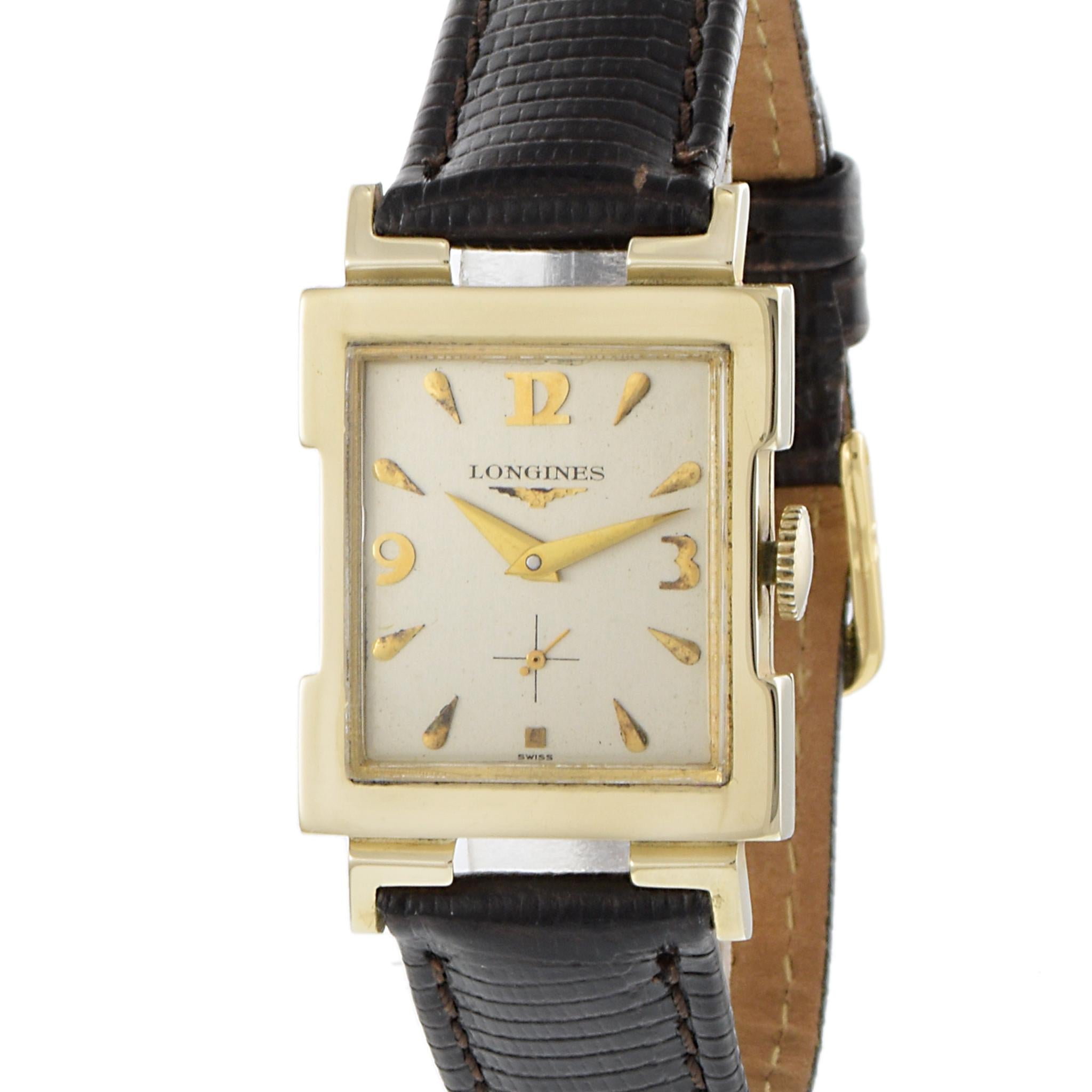 Vintage 1955 Longines 14K Yellow Gold Rectangular Dress Watch