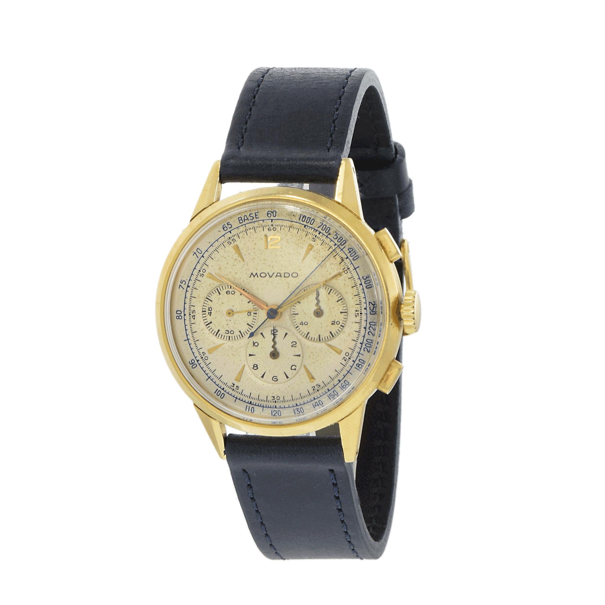 Vintage Late 1950s Movado Chronograph 9036 18K Yellow Gold – Manual Wind