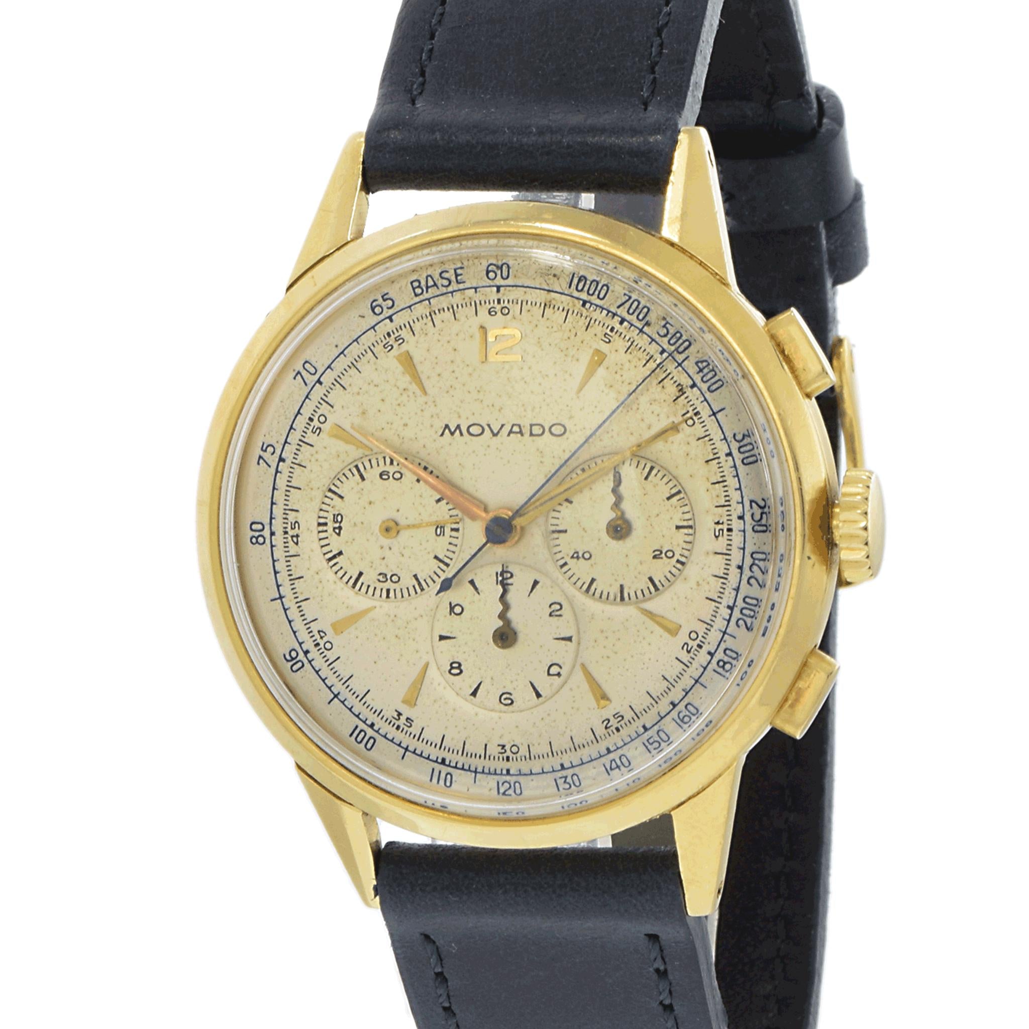 Vintage Late 1950s Movado Chronograph 9036 18K Yellow Gold – Manual Wind