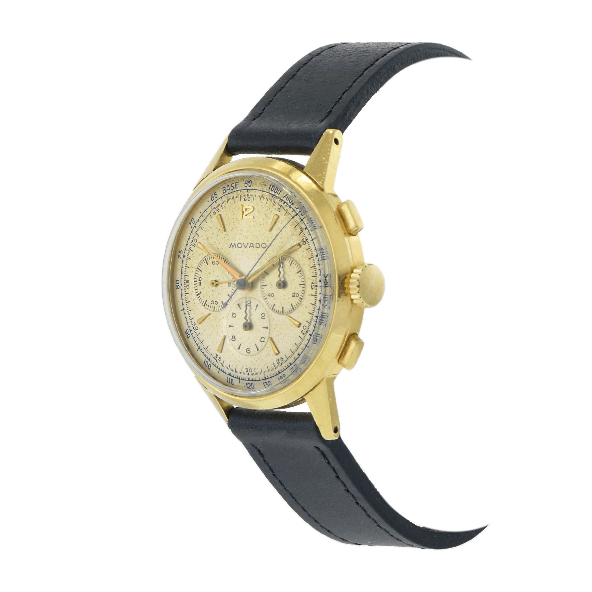 Vintage Late 1950s Movado Chronograph 9036 18K Yellow Gold – Manual Wind