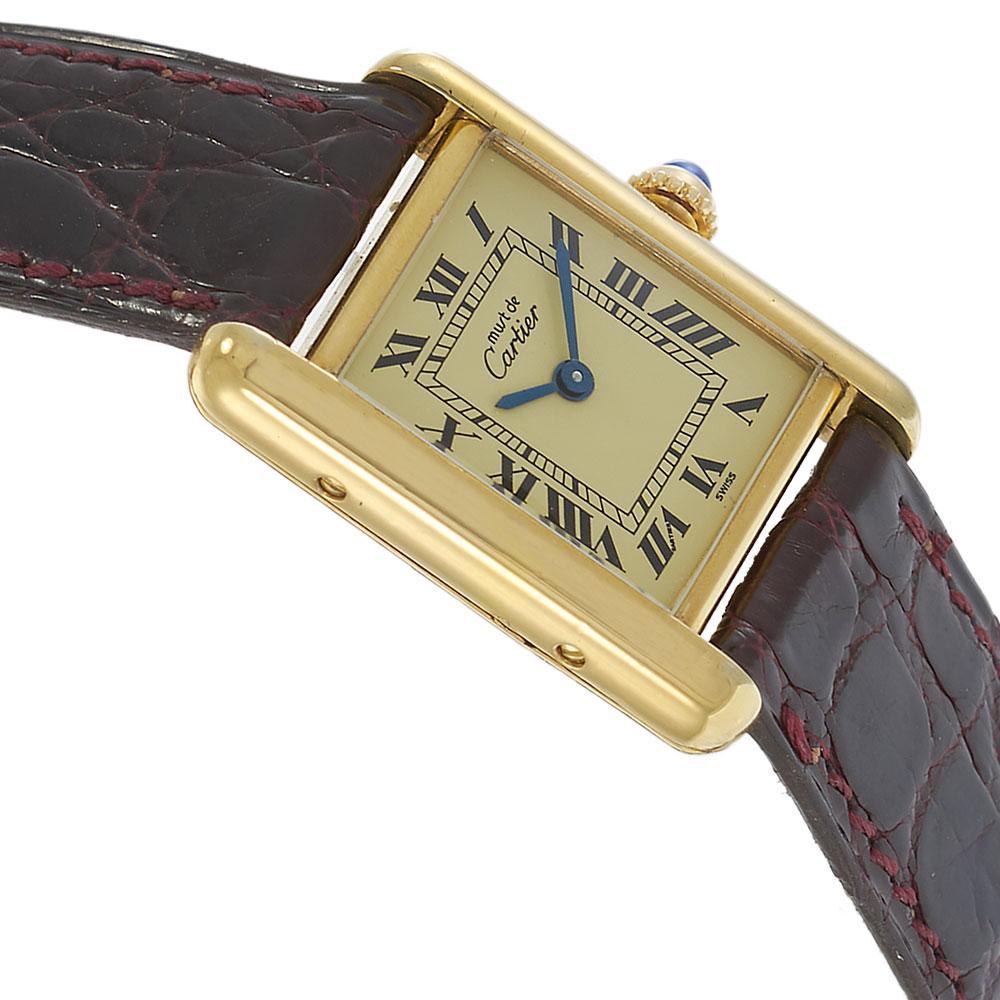 Vintage 1980s Must De Cartier Small Size Vermeil Quartz Watch