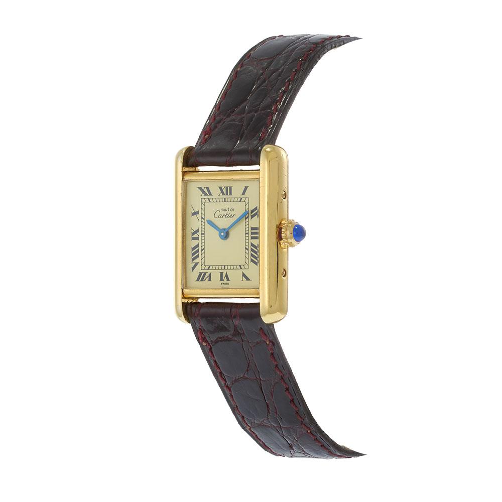 Vintage 1980s Must De Cartier Small Size Vermeil Quartz Watch