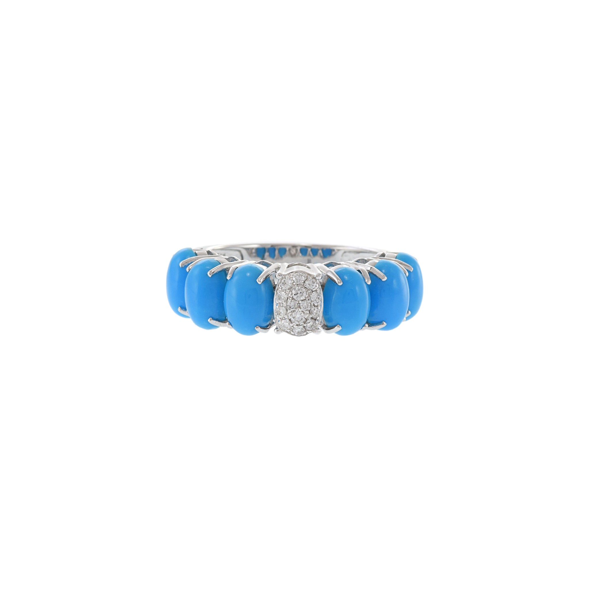 18KT White Gold Oval Turquoise And Diamond Ring