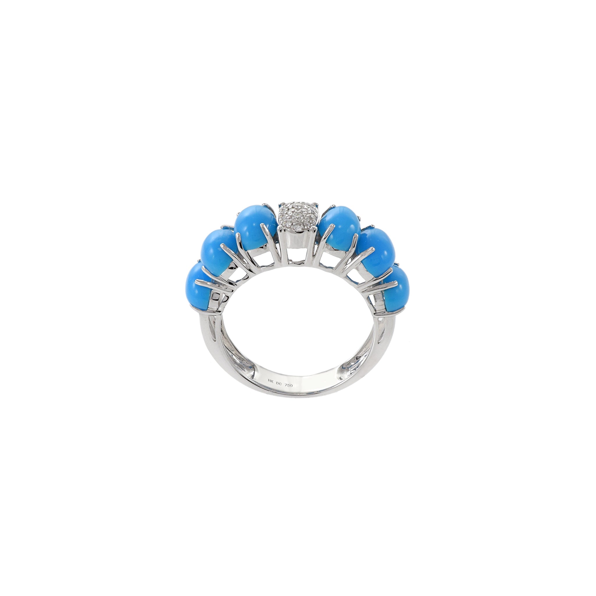 18KT White Gold Oval Turquoise And Diamond Ring