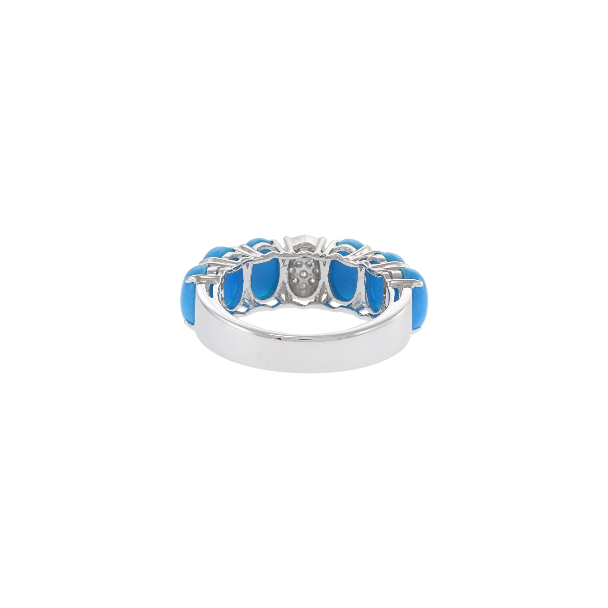 18KT White Gold Oval Turquoise And Diamond Ring