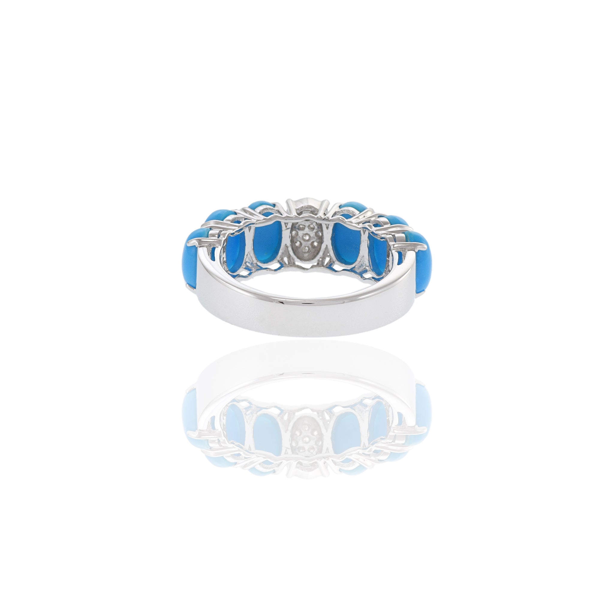 18KT White Gold Oval Turquoise And Diamond Ring