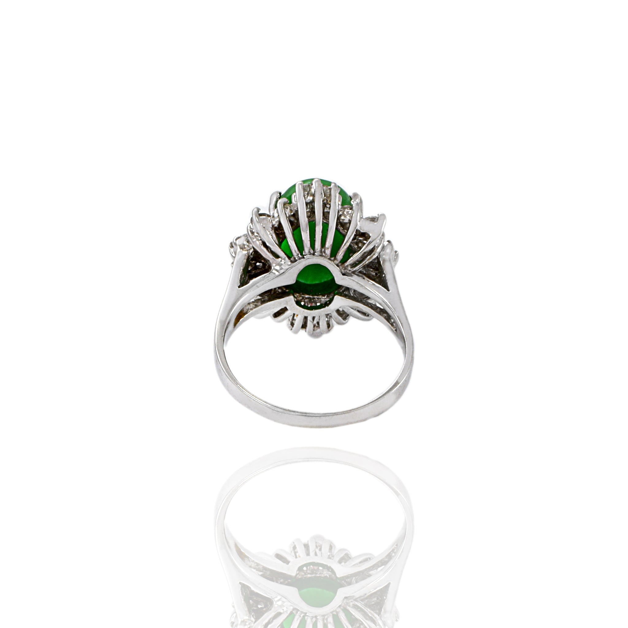 18KT White Gold Retro Era Jade And Diamond Ring