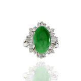 18KT White Gold Retro Era Jade And Diamond Ring