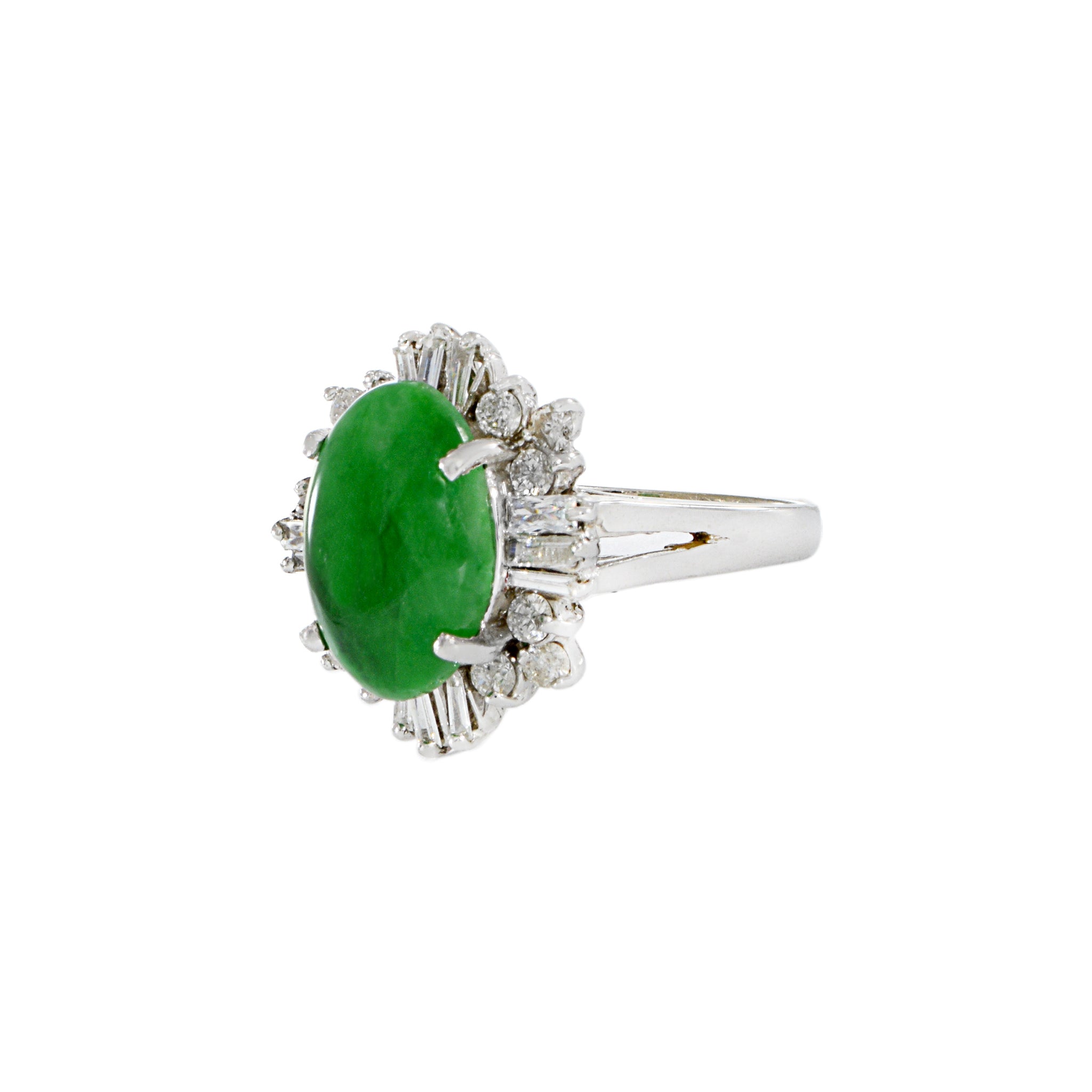 18KT White Gold Retro Era Jade And Diamond Ring