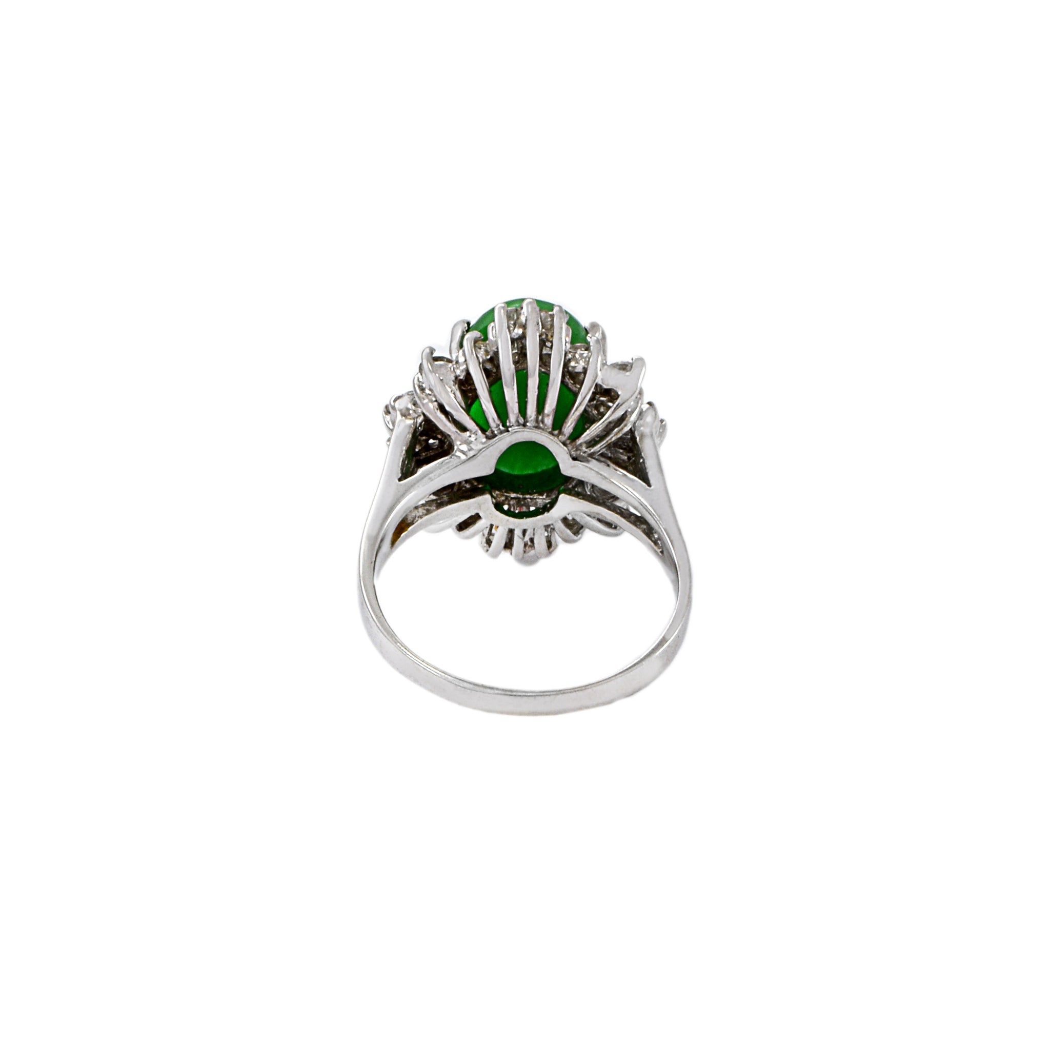 18KT White Gold Retro Era Jade And Diamond Ring