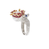 14KT Two-Tone Gold South Sea Pearl, Diamond, Ruby, and Sapphire Reindeer Ring