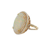 14KT Yellow Gold Opal and Diamond Double-Halo Ring