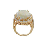 14KT Yellow Gold Opal and Diamond Double-Halo Ring