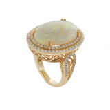 14KT Yellow Gold Opal and Diamond Double-Halo Ring