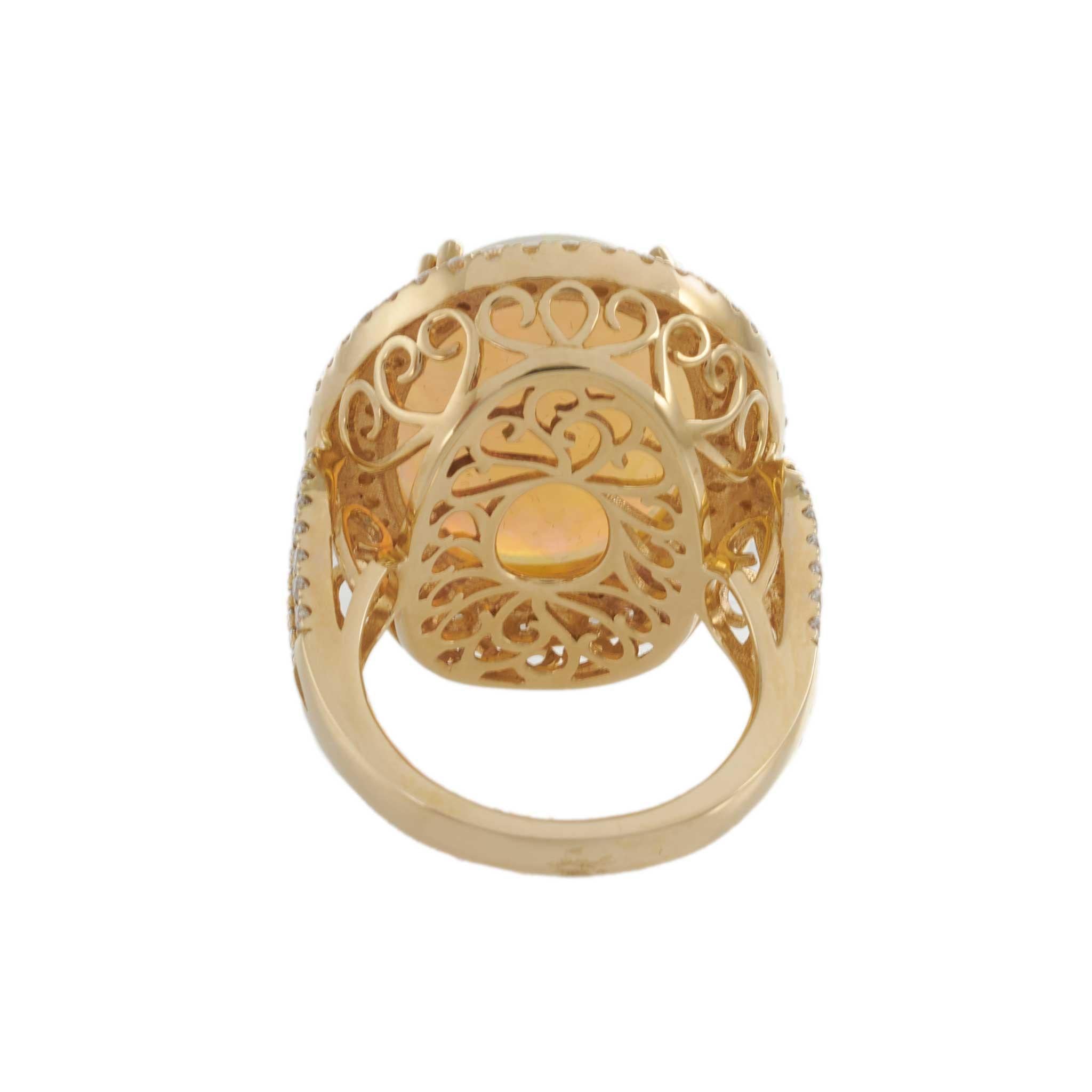 14KT Yellow Gold Opal and Diamond Double-Halo Ring