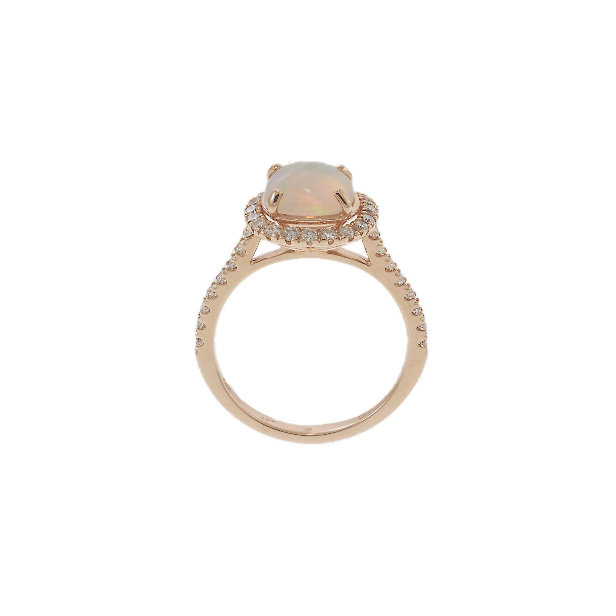 14KT Rose Gold Opal & Diamond Halo Ring