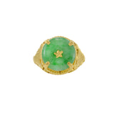 Vintage Retro Era 24KT Yellow Gold Genuine Green Jade Ring