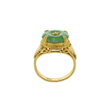 Vintage Retro Era 24KT Yellow Gold Genuine Green Jade Ring