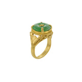 Vintage Retro Era 24KT Yellow Gold Genuine Green Jade Ring