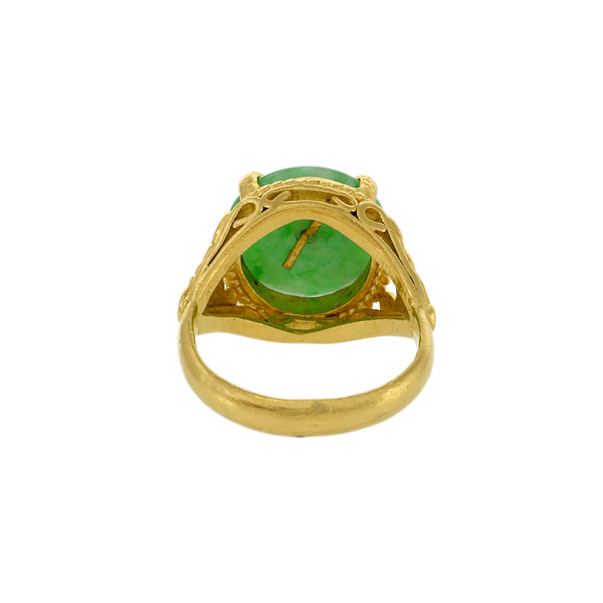 Vintage Retro Era 24KT Yellow Gold Genuine Green Jade Ring