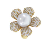 18KT Yellow Gold 12MM South Sea Pearl and Diamond Flower Ring