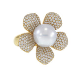 18KT Yellow Gold 12MM South Sea Pearl and Diamond Flower Ring