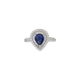 18KT White Gold Pear Shaped Blue Sapphire And Diamond Ring