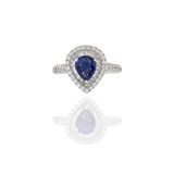 18KT White Gold Pear Shaped Blue Sapphire And Diamond Ring