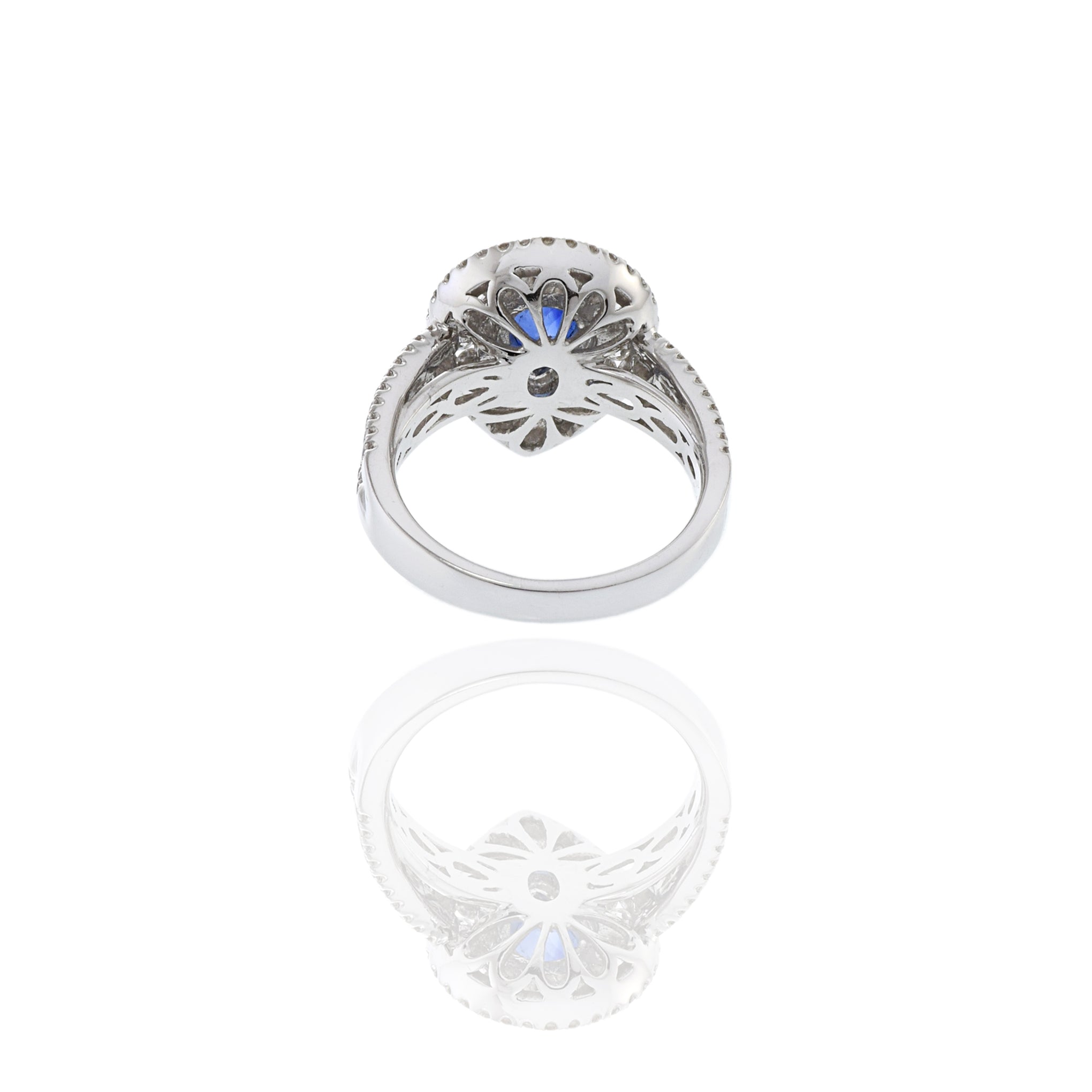 18KT White Gold Pear Shaped Blue Sapphire And Diamond Ring