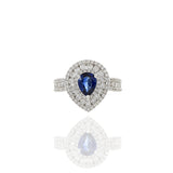 18KT White Gold Pear Shaped Blue Sapphire And Diamond Ring