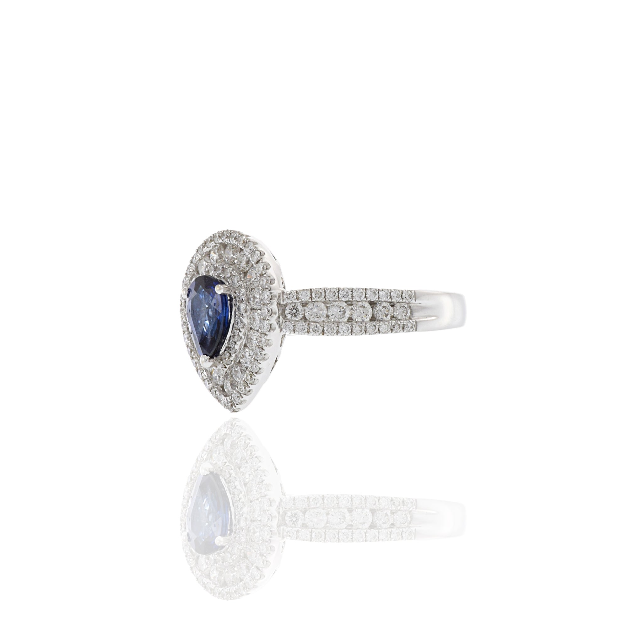 18KT White Gold Pear Shaped Blue Sapphire And Diamond Ring