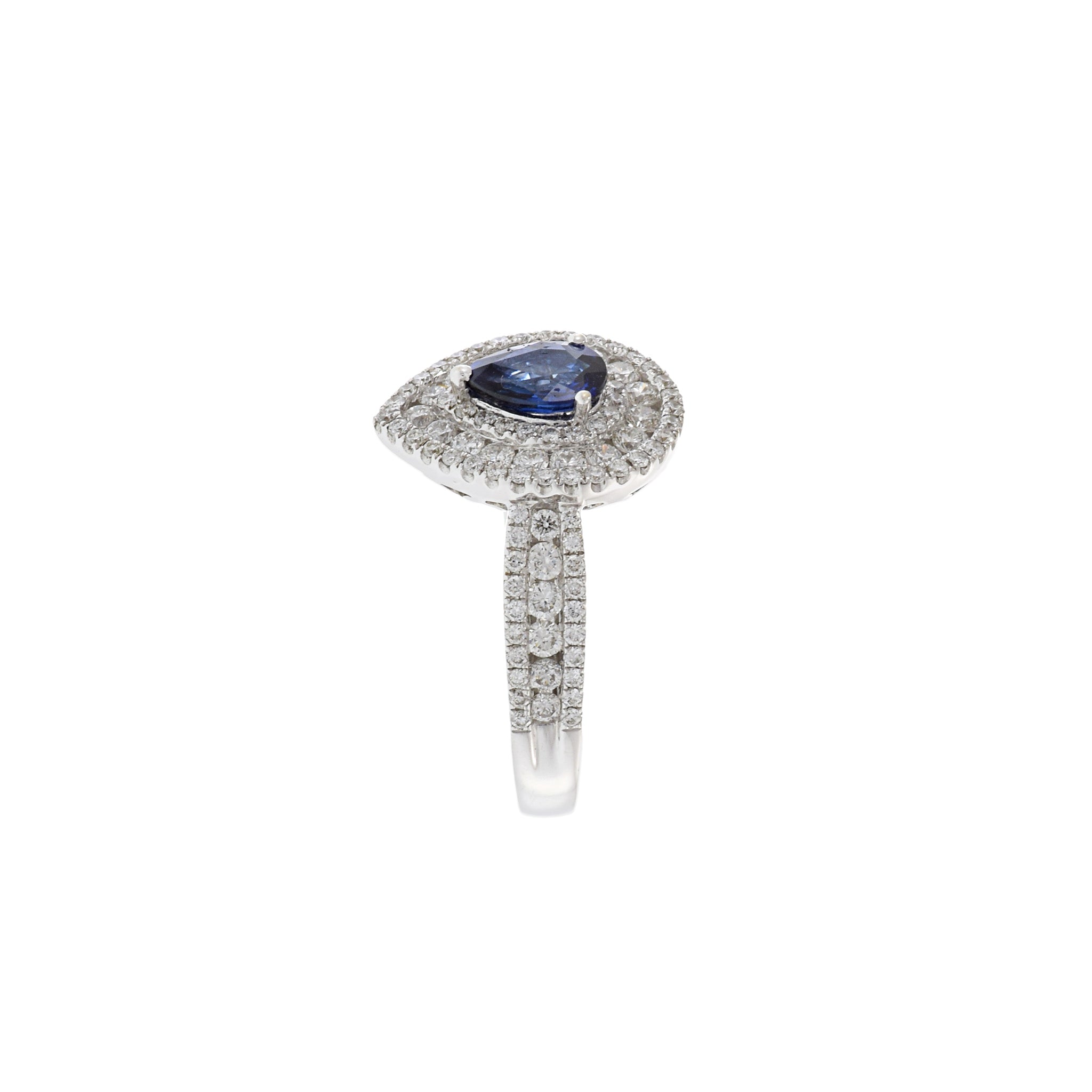 18KT White Gold Pear Shaped Blue Sapphire And Diamond Ring