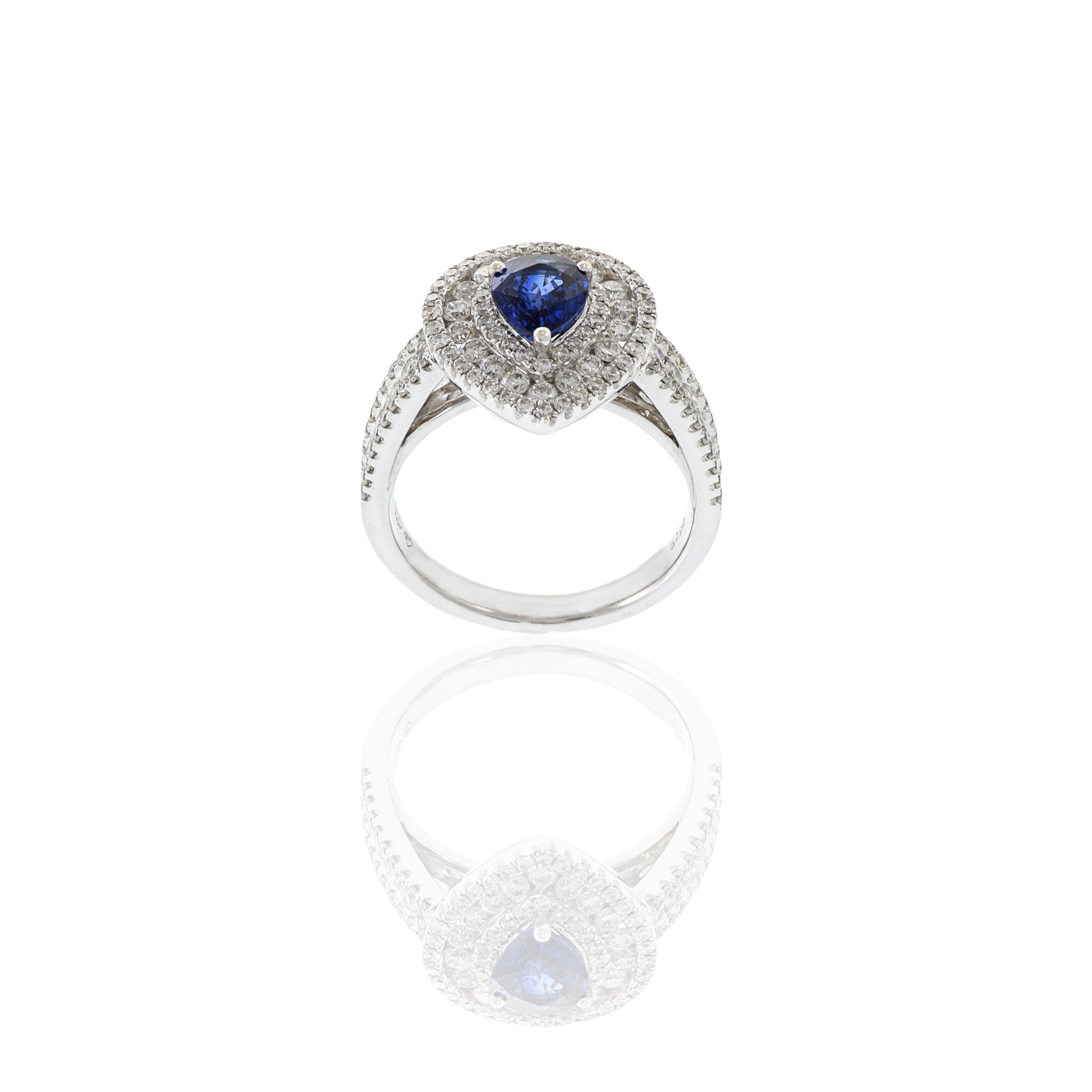 18KT White Gold Pear Shaped Blue Sapphire And Diamond Ring