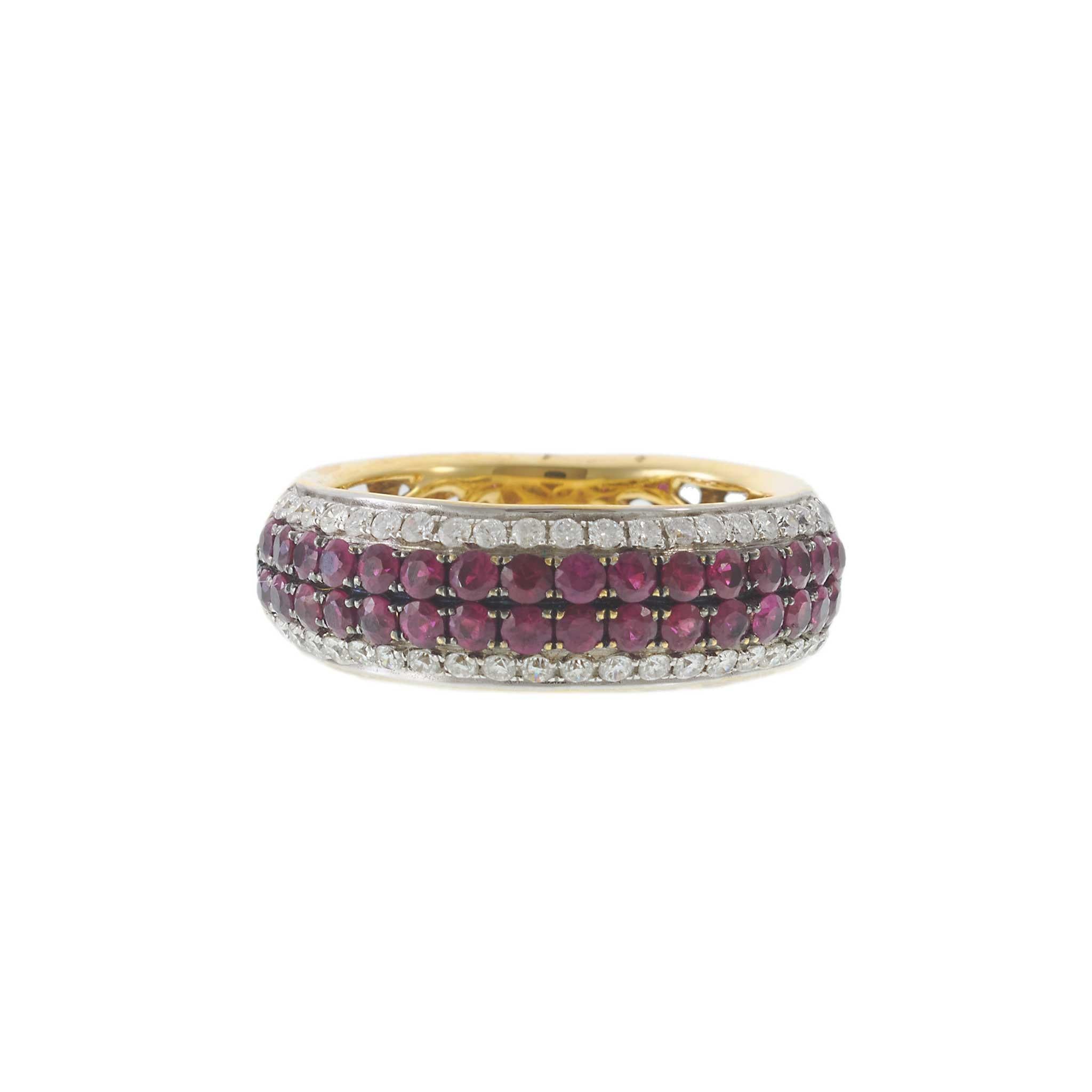 18KT Yellow Gold Diamond and Ruby Pavé Band