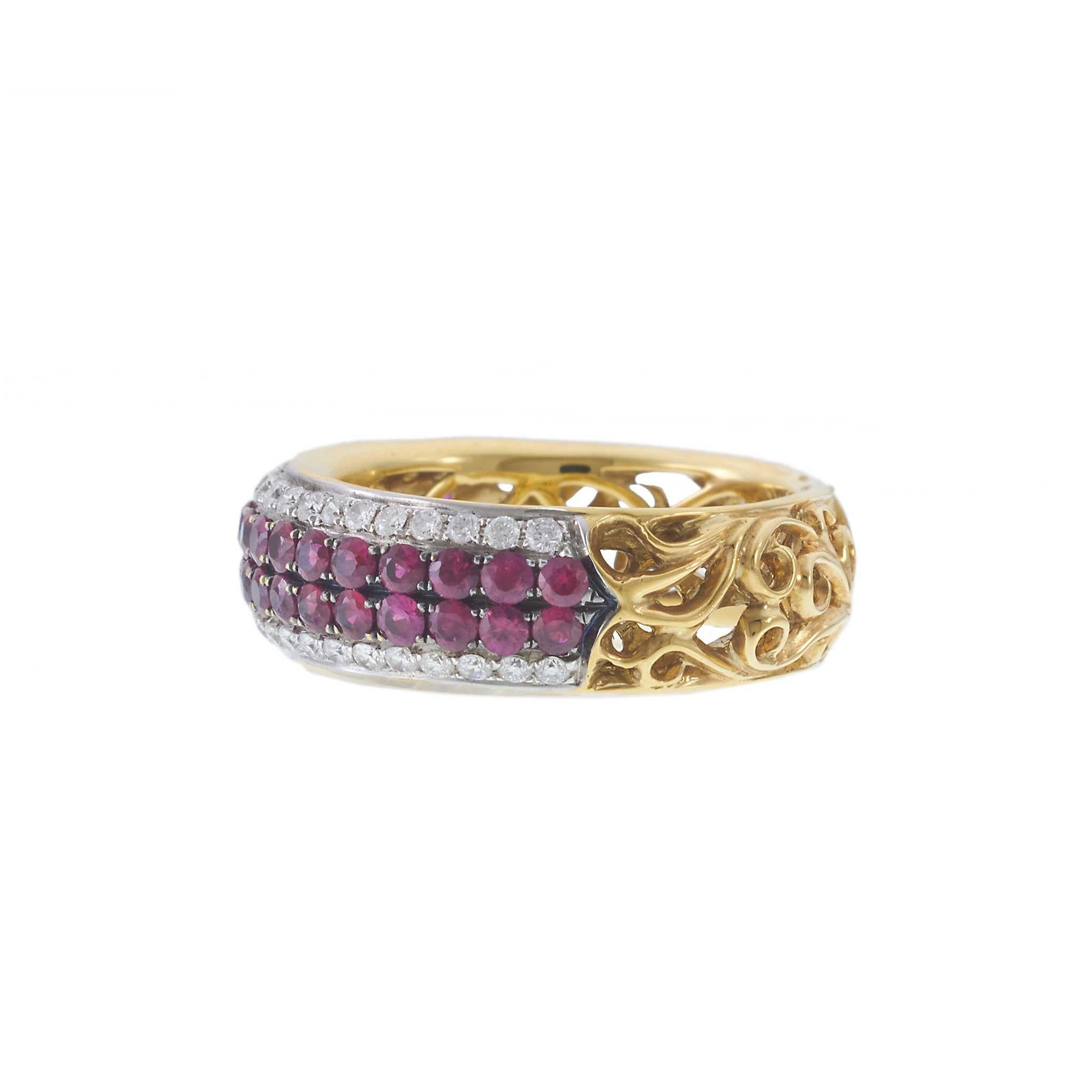 18KT Yellow Gold Diamond and Ruby Pavé Band